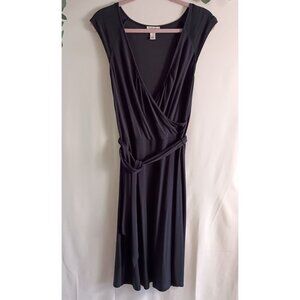 LOFT Navy Surplice V-Neck Dress Size 8 Tie Waist Sleeveless Midi Work Casual